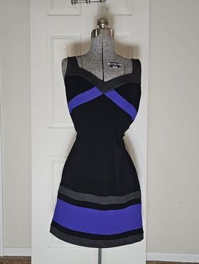 Vintage Muse Sheath Sleeveless V Neck Colorblock Bandage Dress Size 12